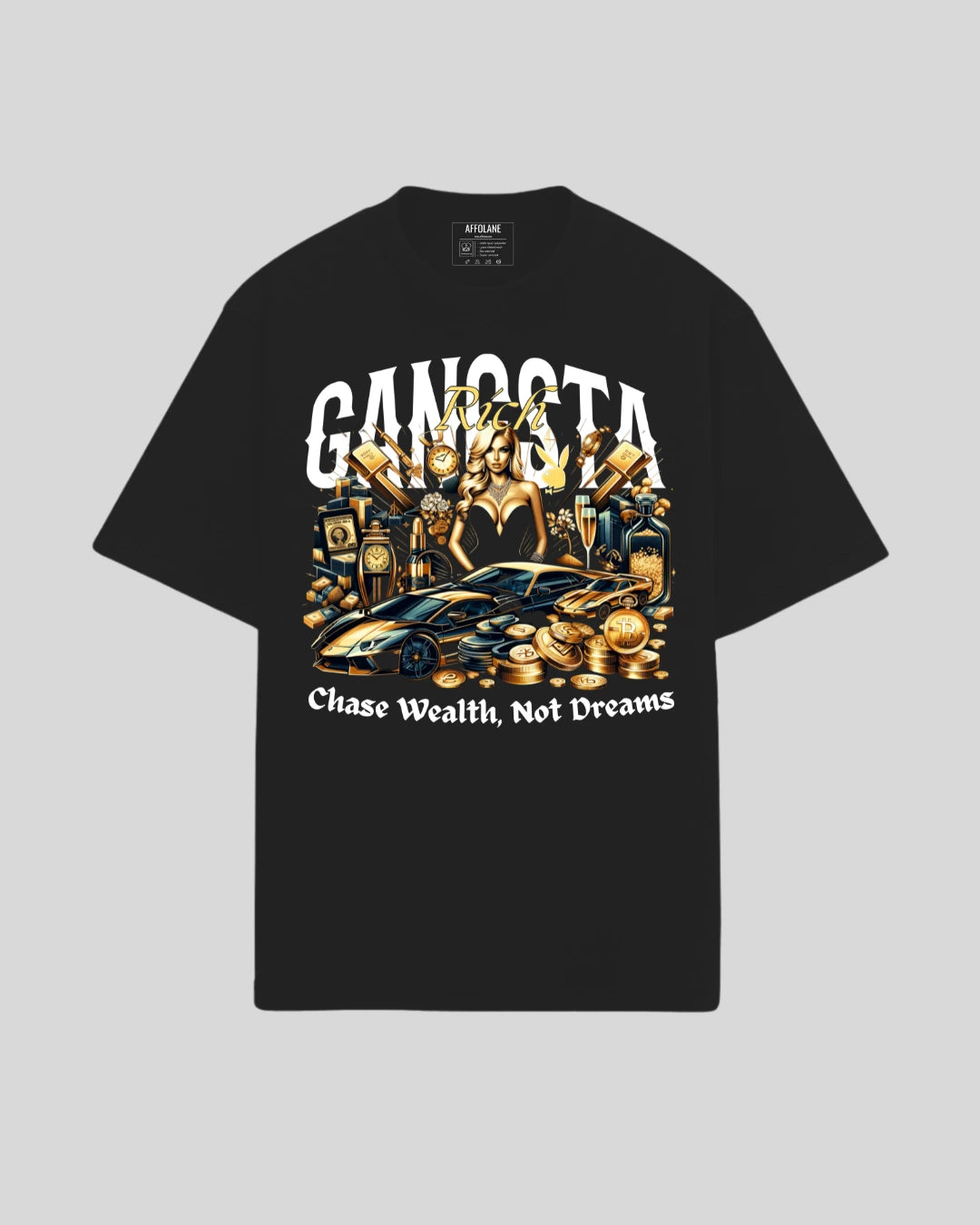 Gangsta Rich Lifestyle Oversized Tshirt - Black