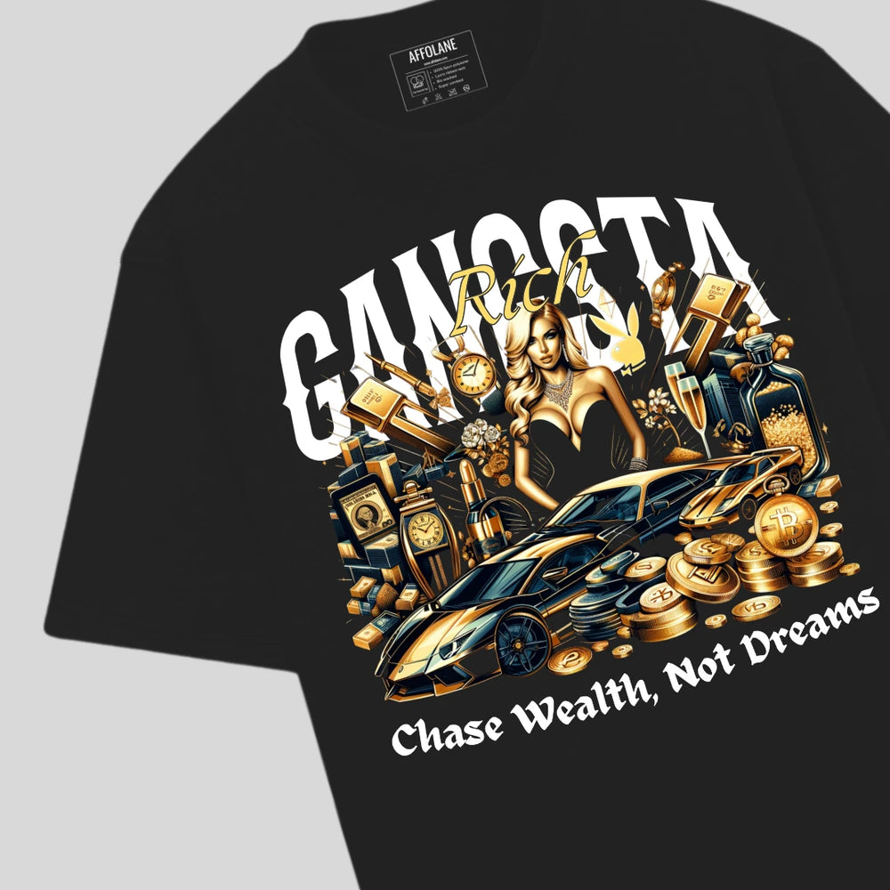 Gangsta Rich Lifestyle Oversized Tshirt - Black