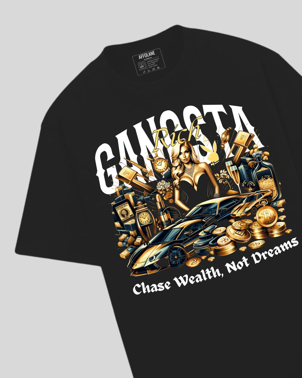 Gangsta Rich Lifestyle Oversized Tshirt - Black