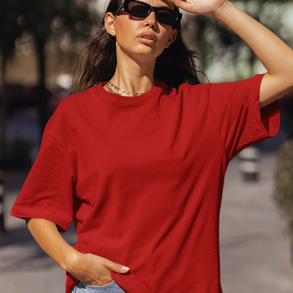 Unisex Oversized Solid Tshirt - Red