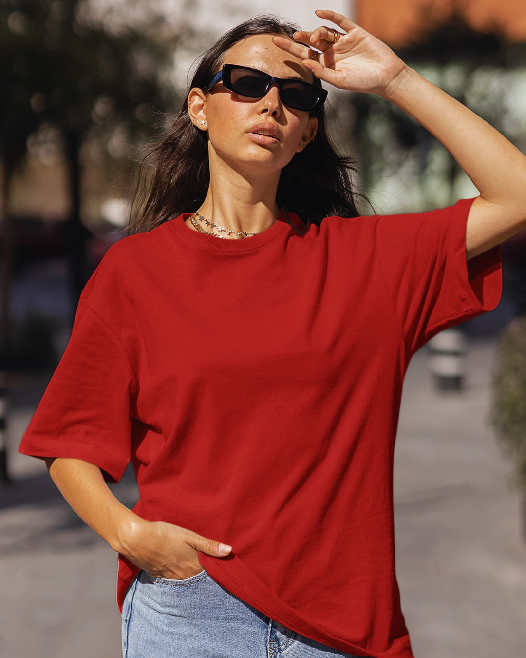 Unisex Oversized Solid Tshirt - Red