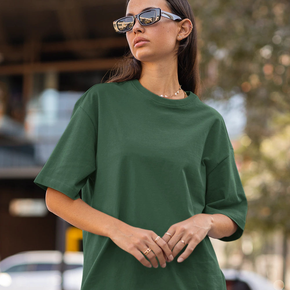 Unisex Oversized Solid Tshirt - Bottle Green