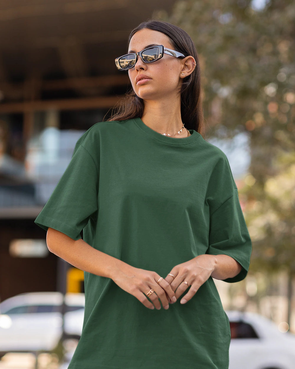 Unisex Oversized Solid Tshirt - Bottle Green