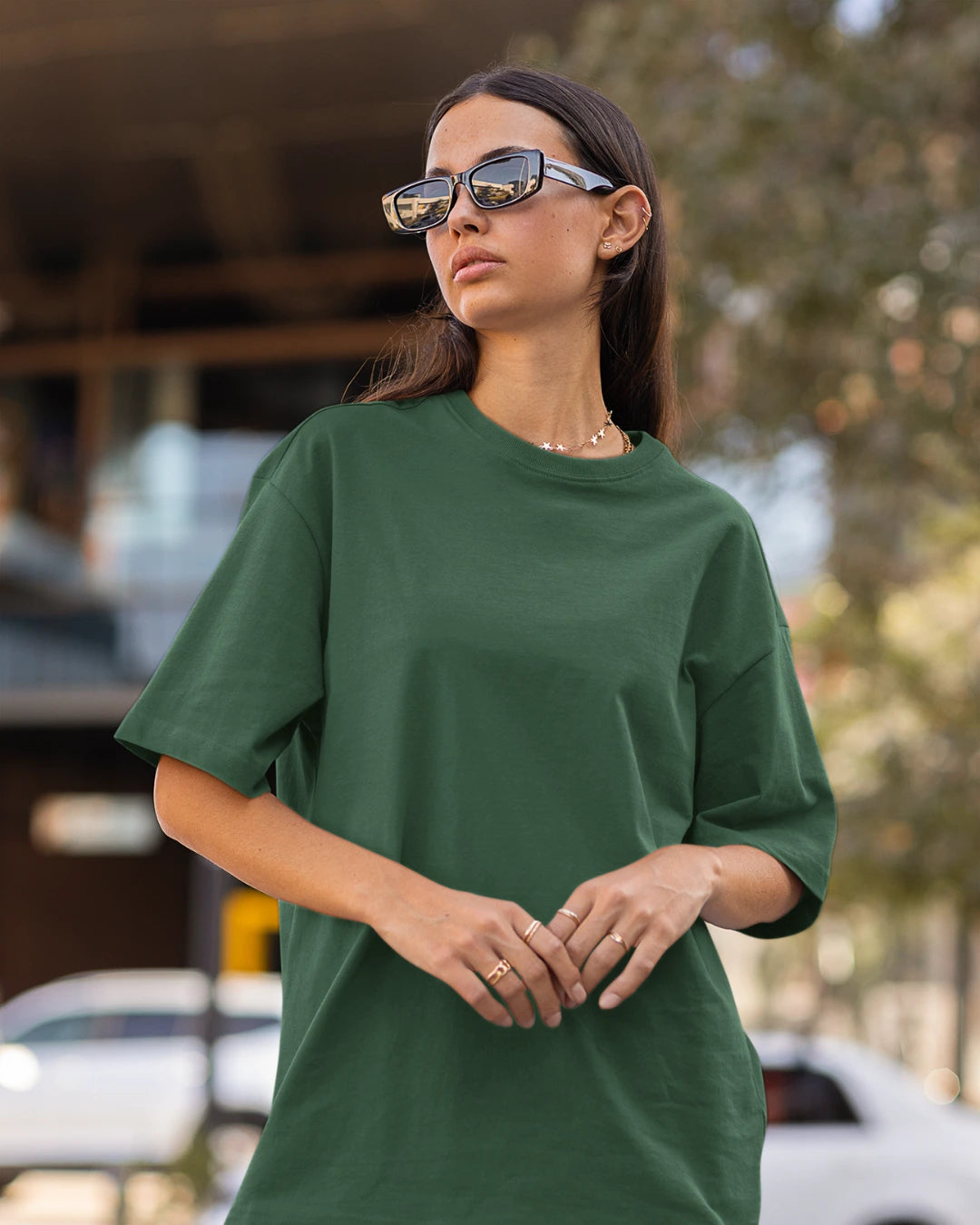 Unisex Oversized Solid Tshirt - Bottle Green