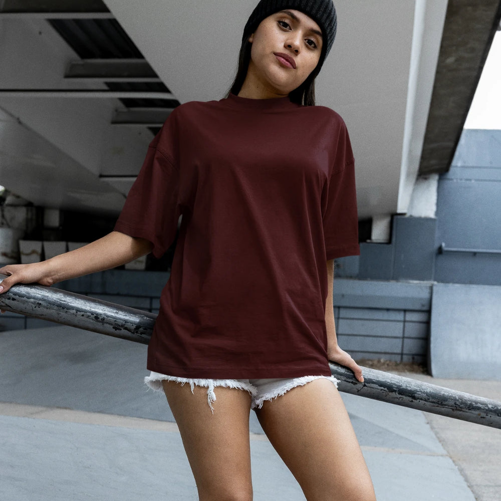 Unisex Oversized Solid Tshirt - Maroon