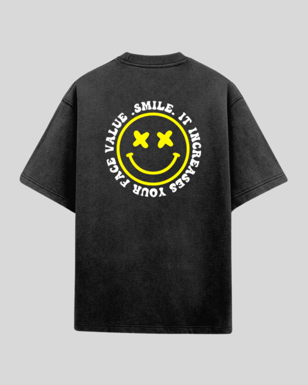 Smile Unisex Acid Wash Oversized Tshirt - Black