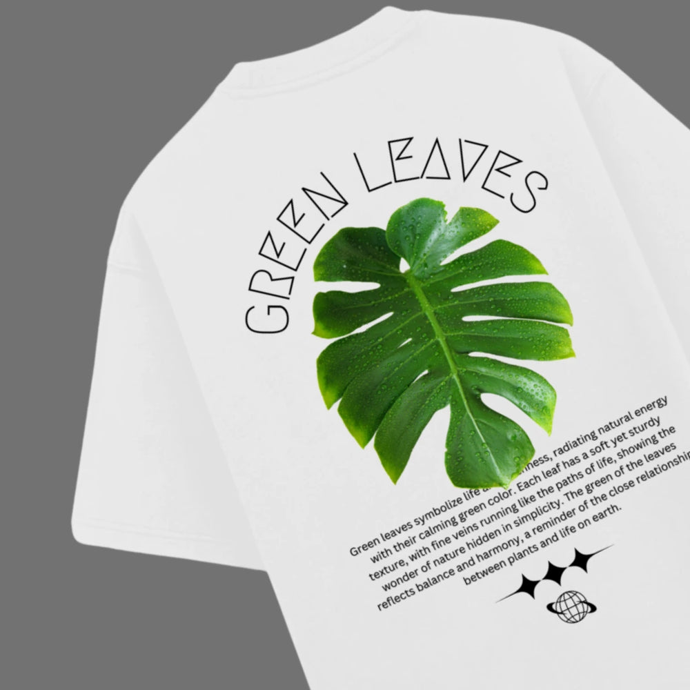 Green Leaves Unisex Oversized Tshirt - White