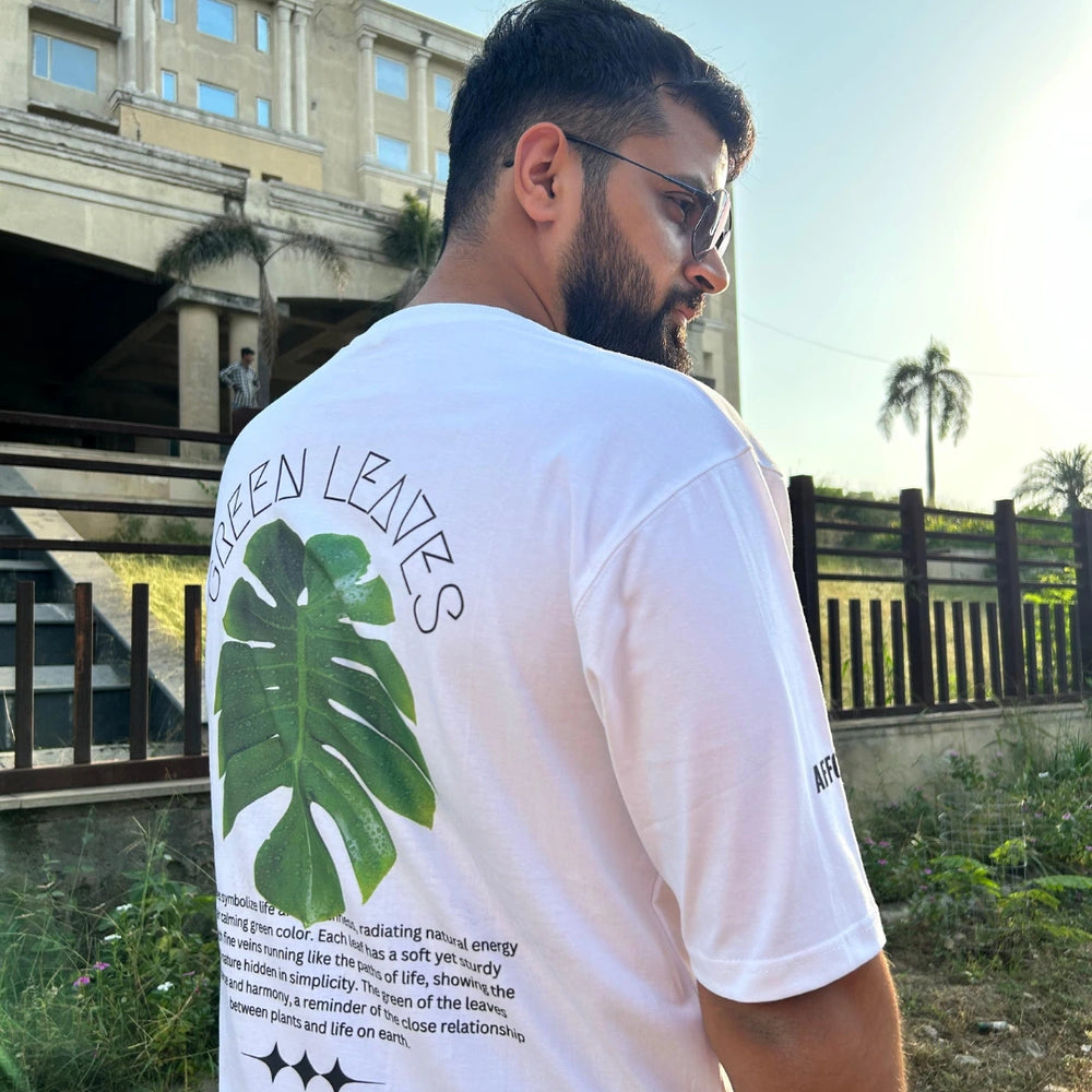 Green Leaves Unisex Oversized Tshirt - White