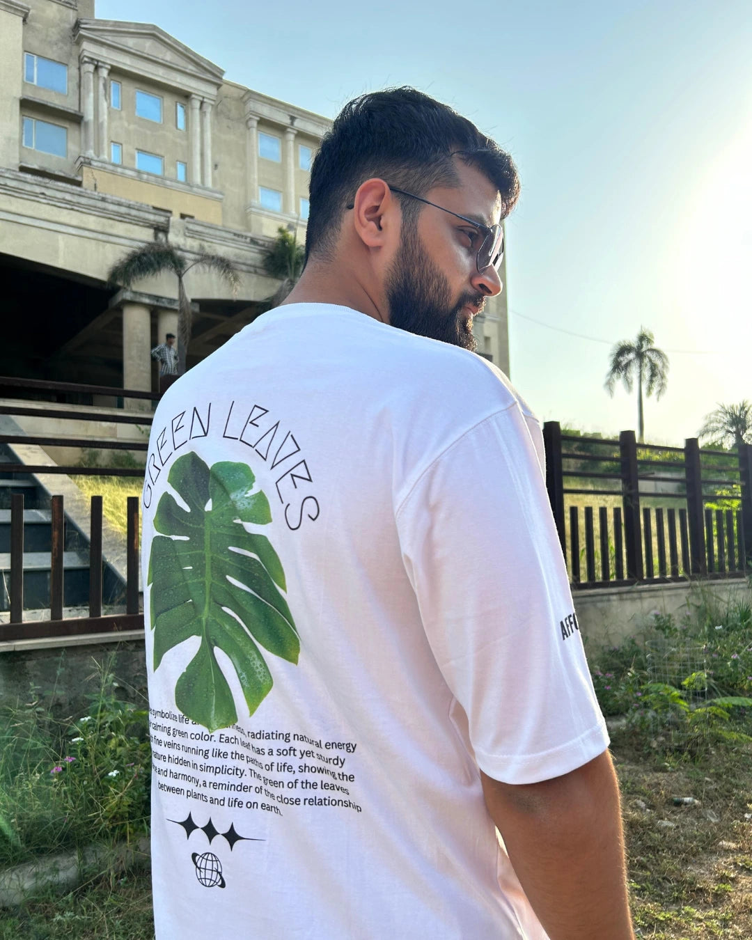 Green Leaves Unisex Oversized Tshirt - White