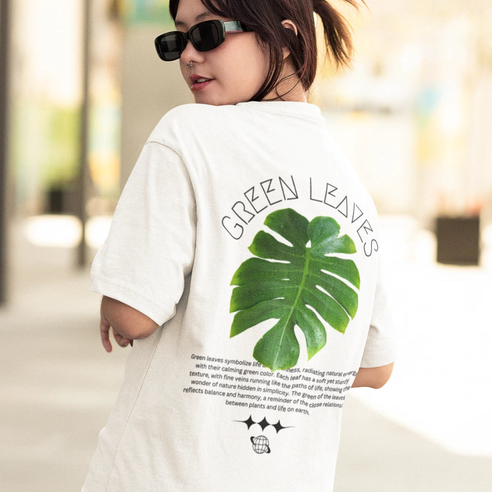 
                      
                        Green Leaves Unisex Oversized Tshirt - White
                      
                    