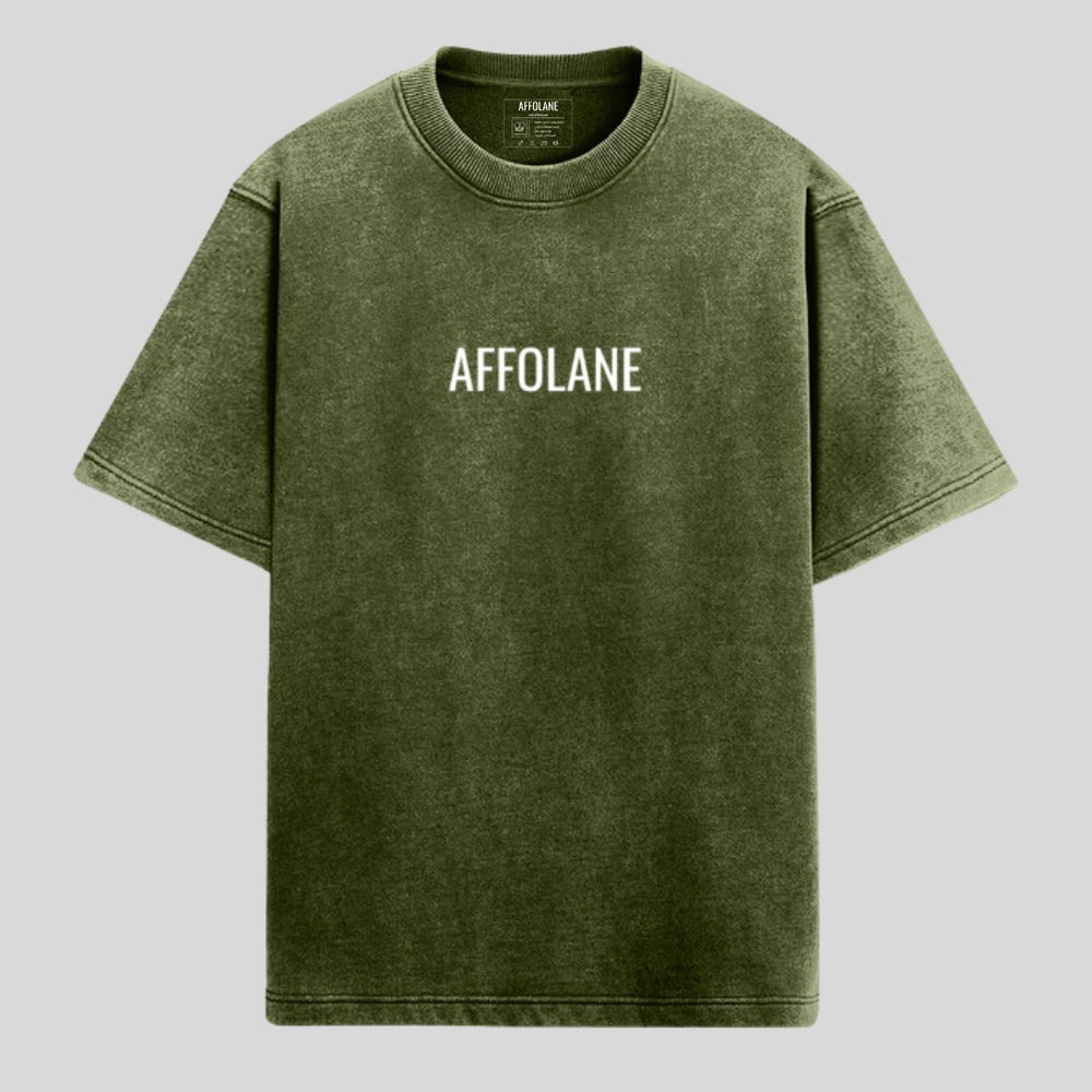 Unisex Acid Wash Oversized Solid Tshirt - Olive Green