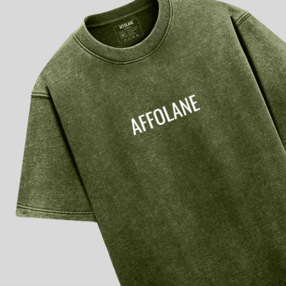 Unisex Acid Wash Oversized Solid Tshirt - Olive Green