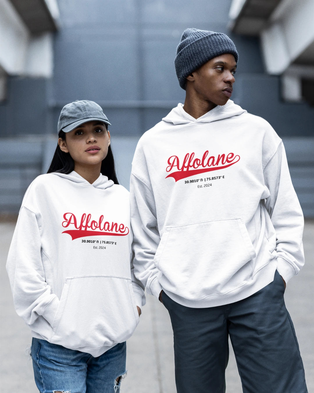 Affolane Official lat long Unisex Oversized Hoodie - White