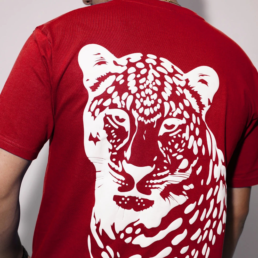 Leopard Puff Print Unisex Oversized Tshirt - Red