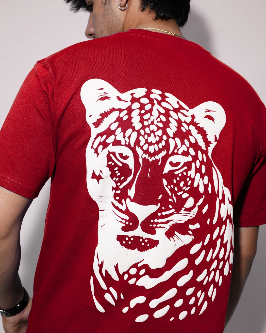 Leopard Puff Print Unisex Oversized Tshirt - Red