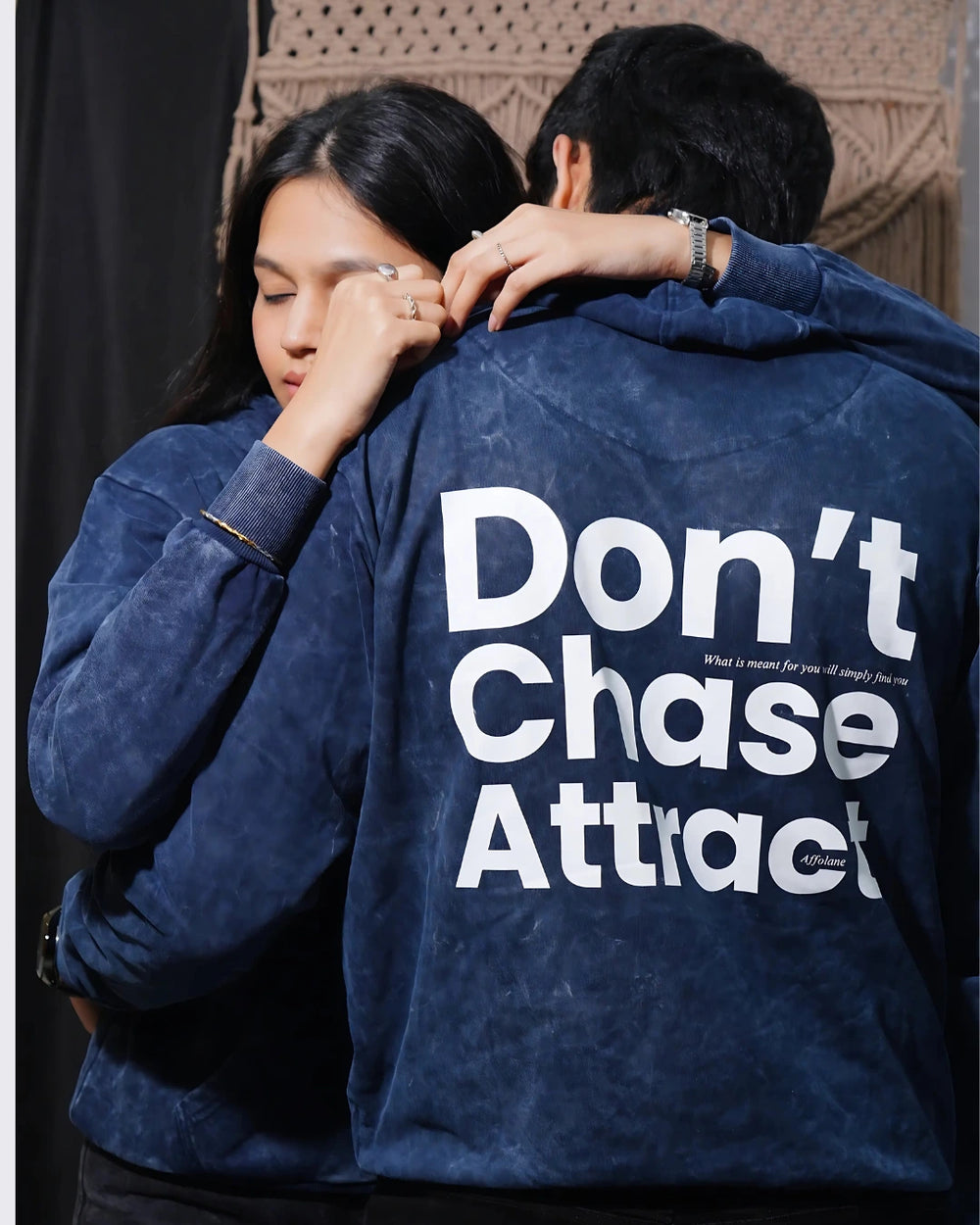 Don't Chase Acid Wash Unisex Hoodie - Navy Blue