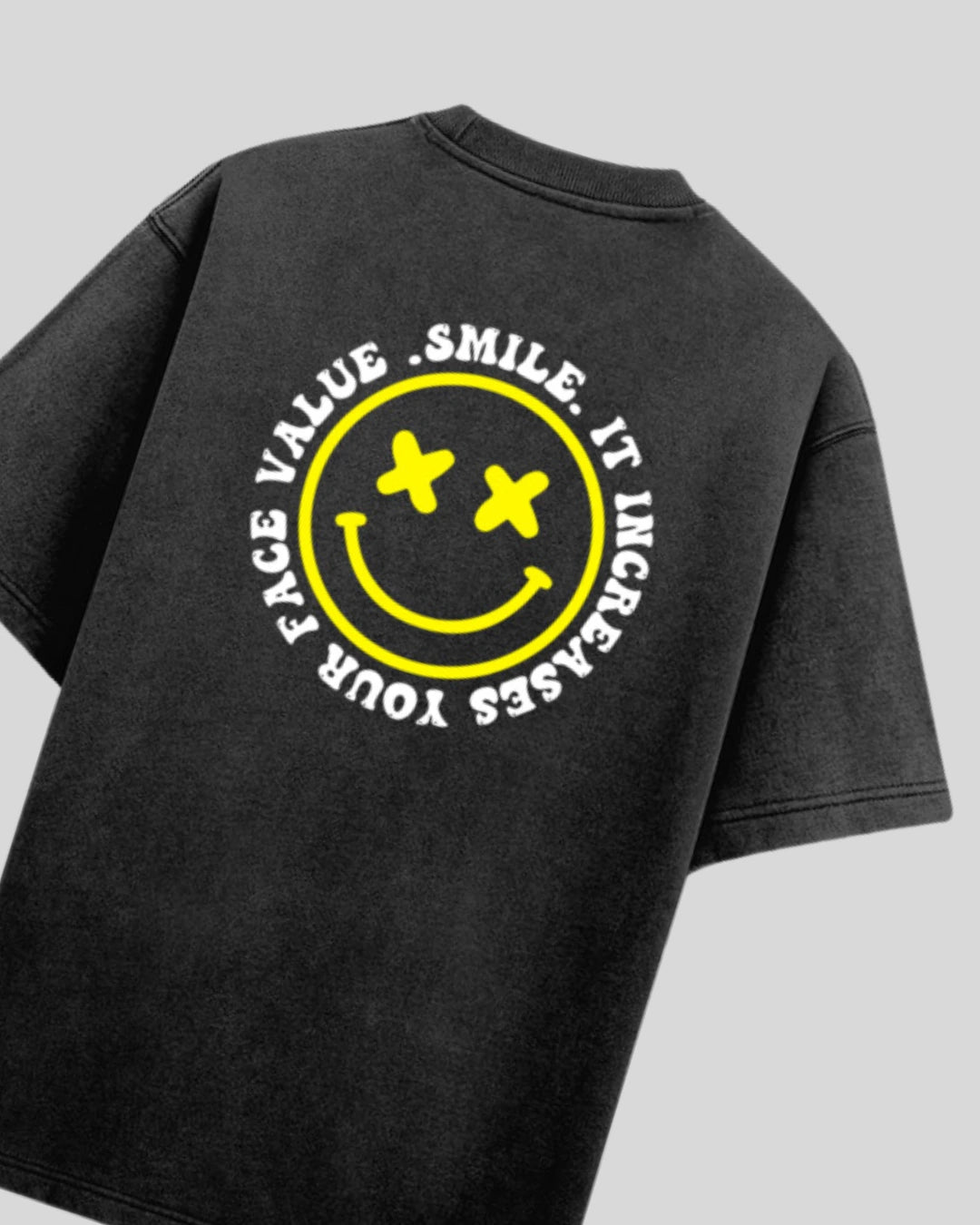 Smile Unisex Acid Wash Oversized Tshirt - Black