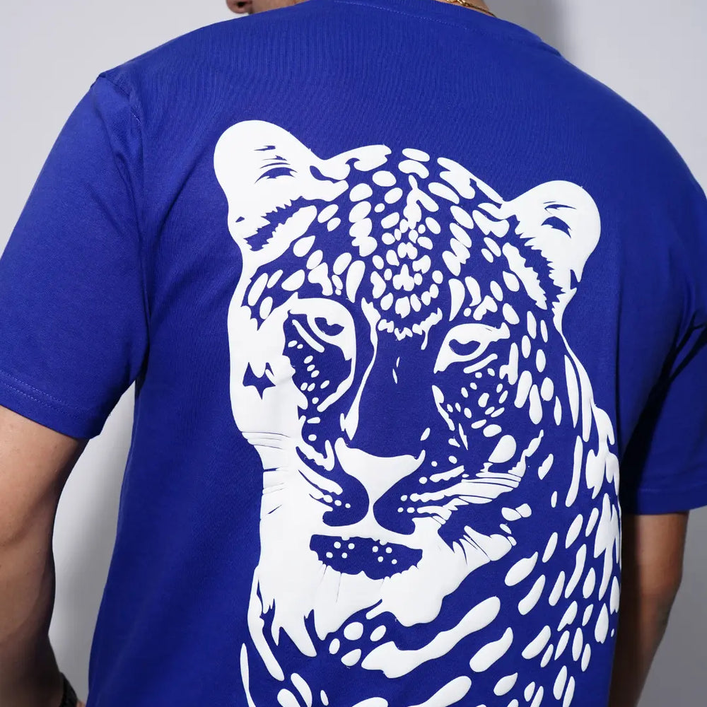 Leopard Puff Print Unisex Oversized Tshirt - Royal Blue