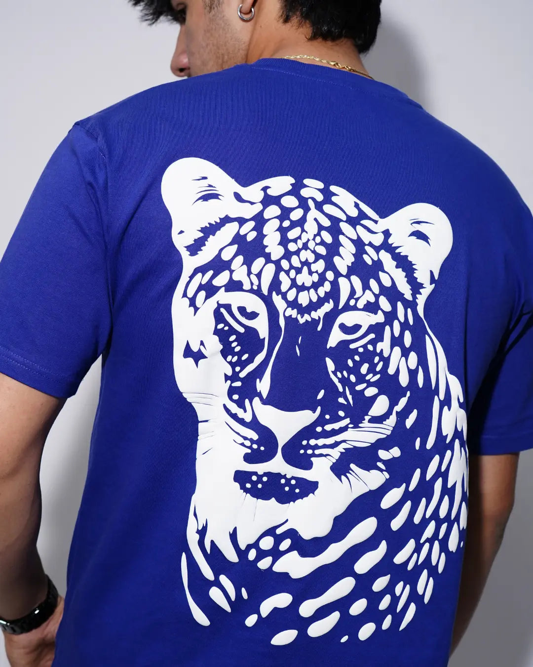 Leopard Puff Print Unisex Oversized Tshirt - Royal Blue