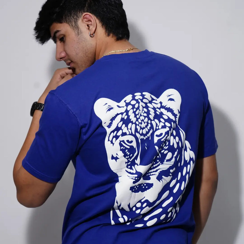 Leopard Puff Print Unisex Oversized Tshirt - Royal Blue