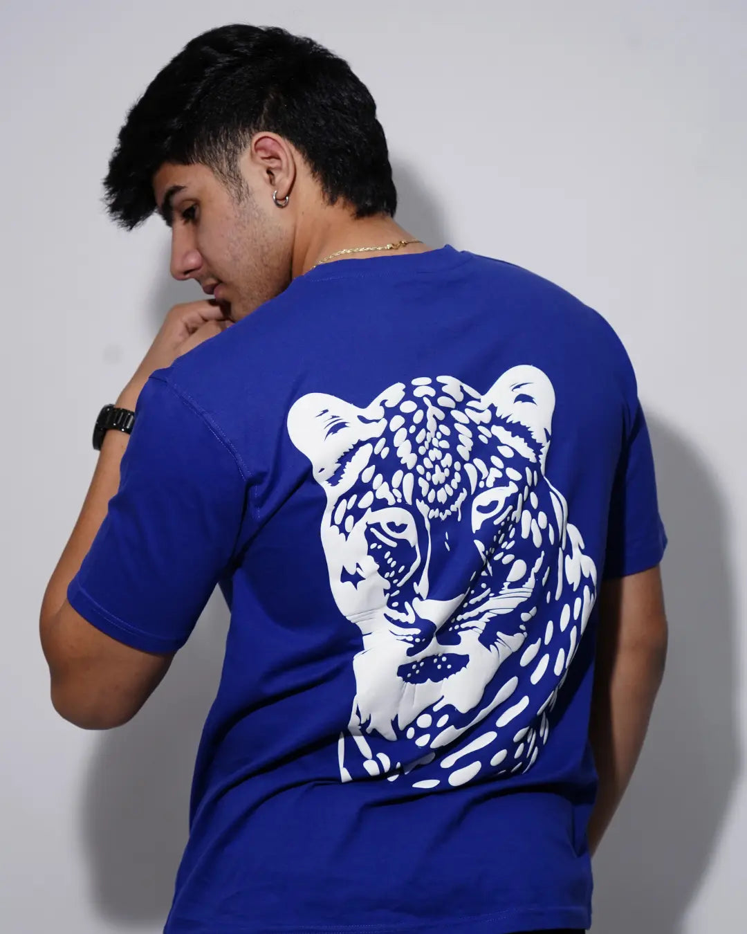 Leopard Puff Print Unisex Oversized Tshirt - Royal Blue