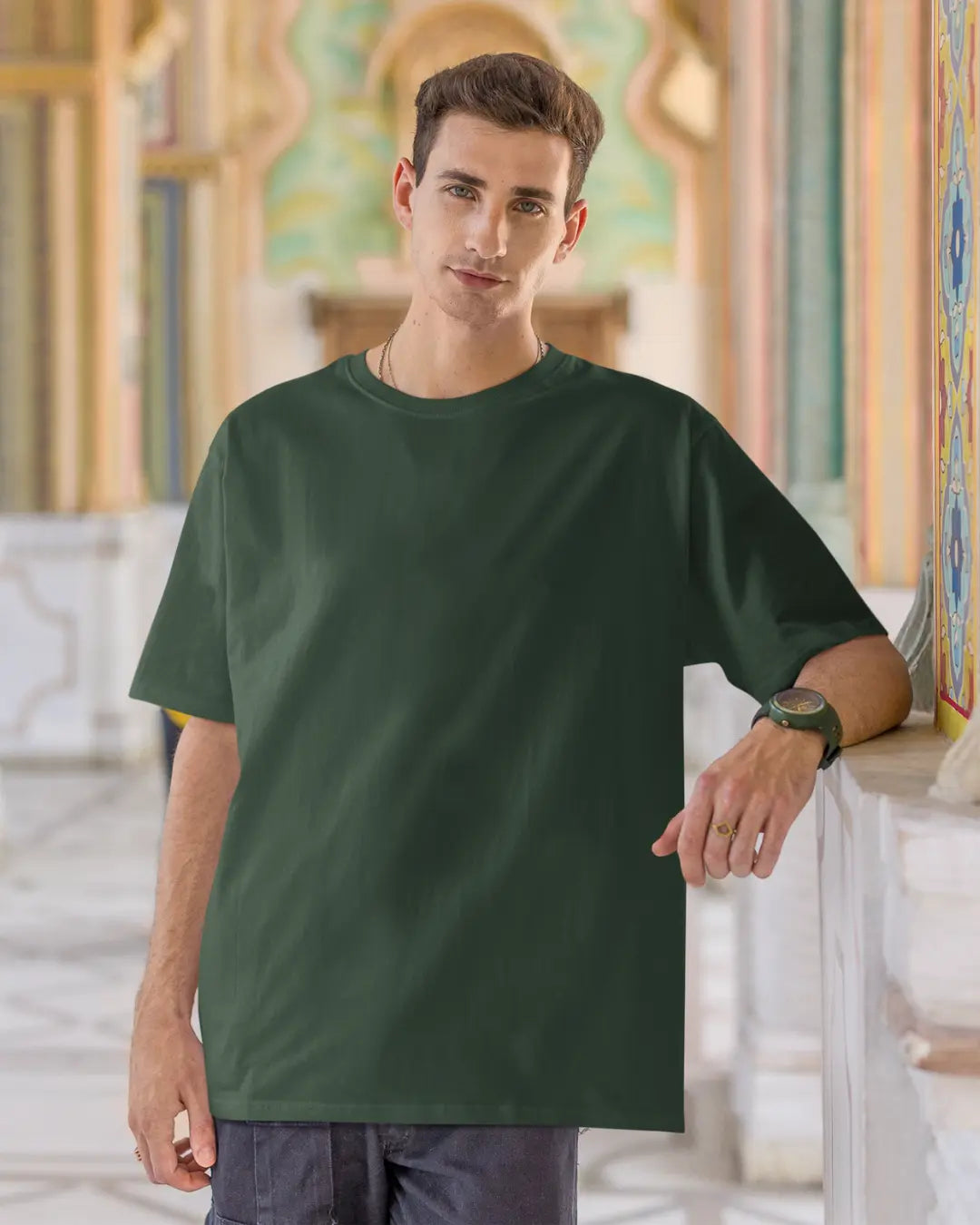 Unisex Oversized Solid Tshirt - Bottle Green